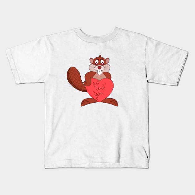 A Beaver in Love Kids T-Shirt by DiegoCarvalho